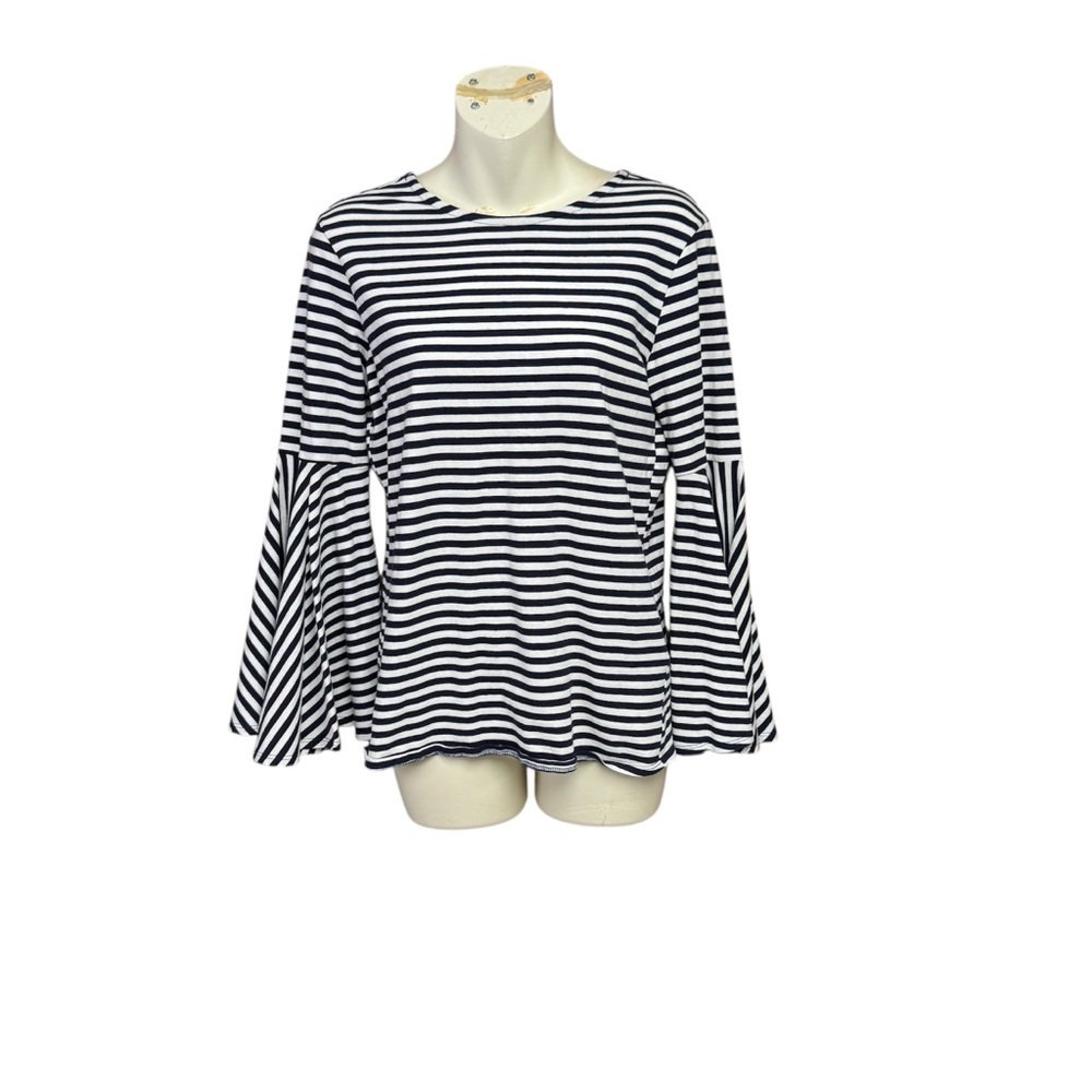 MDS Stripes Blue and White Striped Bell Sleeve Top size 1 so maybe a small
